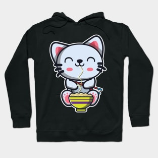 Cute Japanese Cat Eating Ramen Noodle Kawaii Cat for kids graphic Hoodie